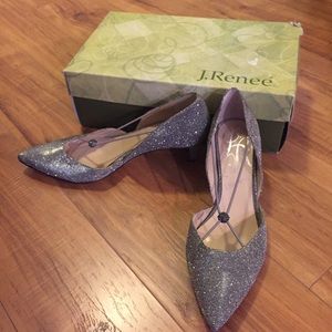 J. Renee Silver Veeva Glitter Fabric Heels